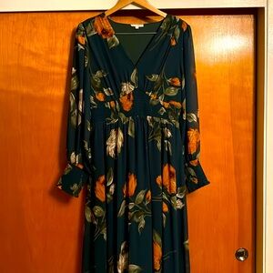 Dark Green Floral Print Maxi Dress